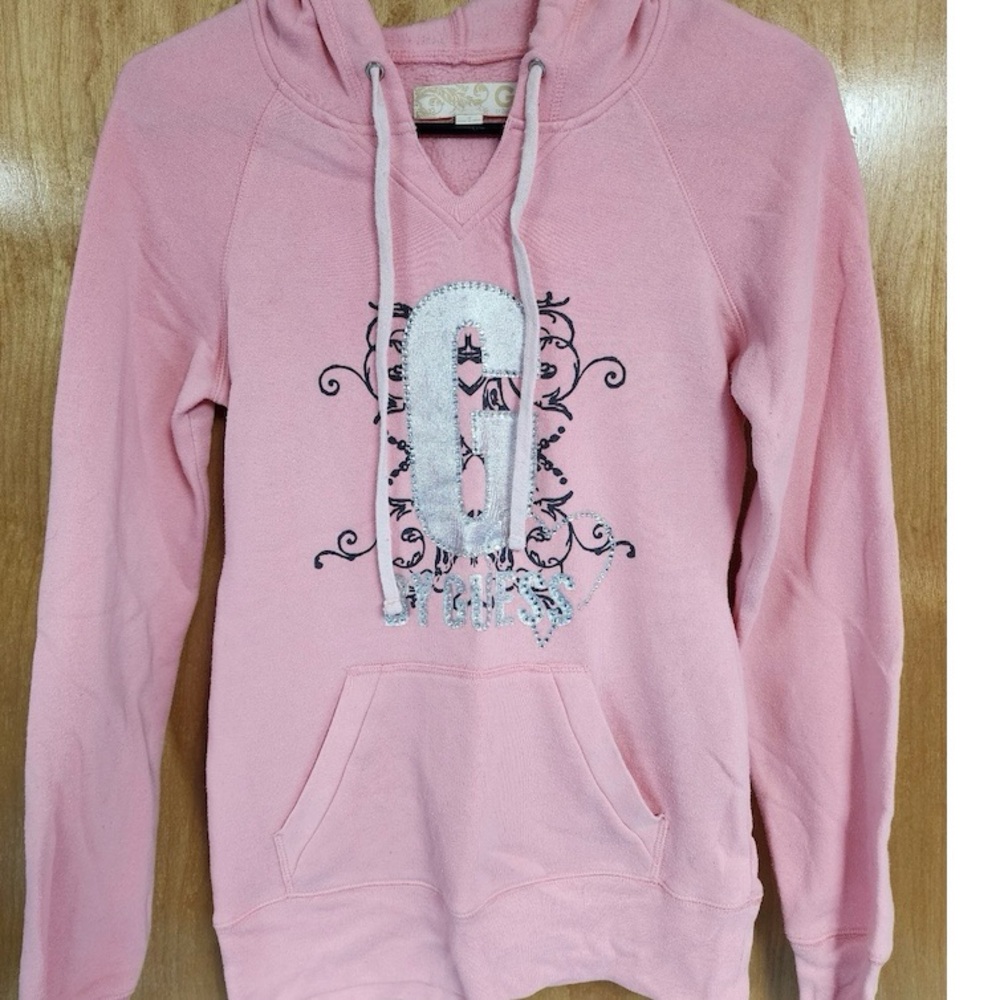 G by Guess Pink Heart Rhinestone Hoodie hooded sweatshirt jacket coat